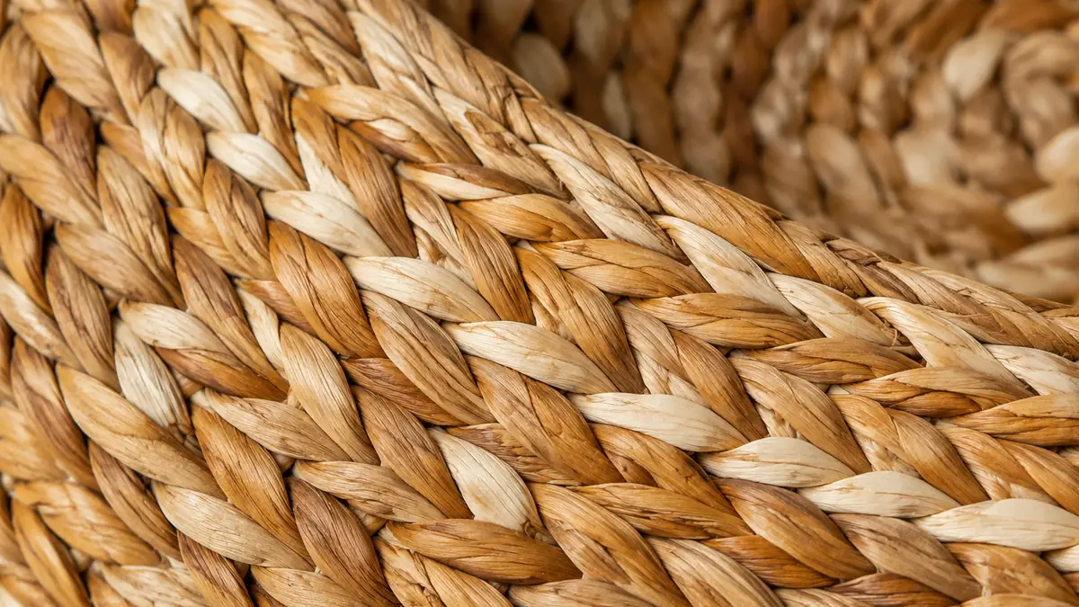 Close-up of handwoven seagrass basket coil texture